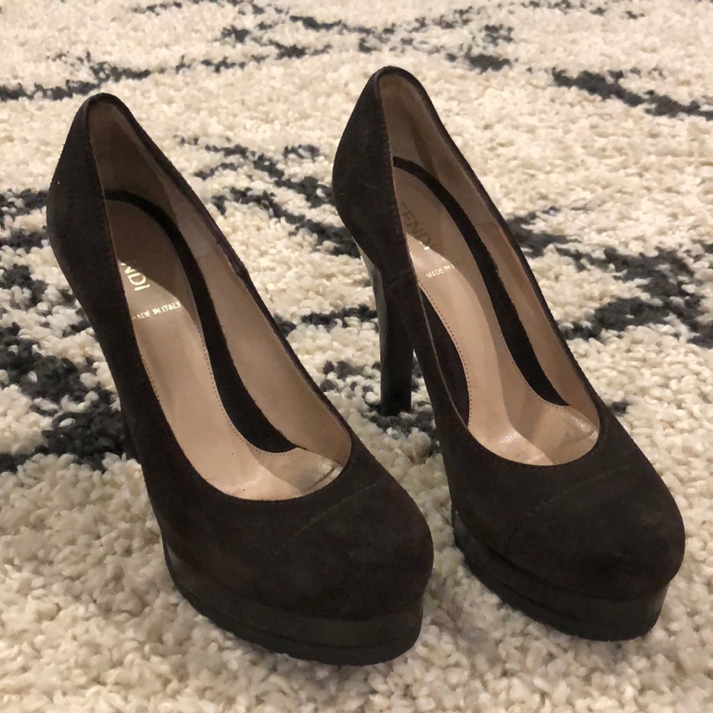 Fendi Brown Suede Platform Heels
